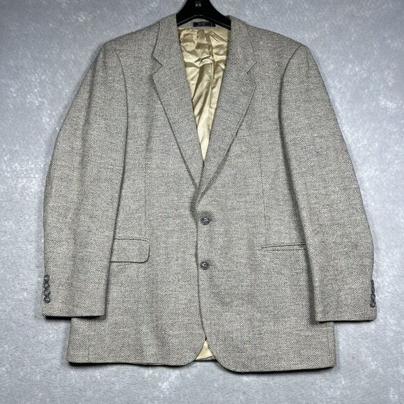 VTG Vittorio Rex Blazer Jacket Men’s 42R Beige Tweed Lambswool Front Two Button - Picture 1 of 10